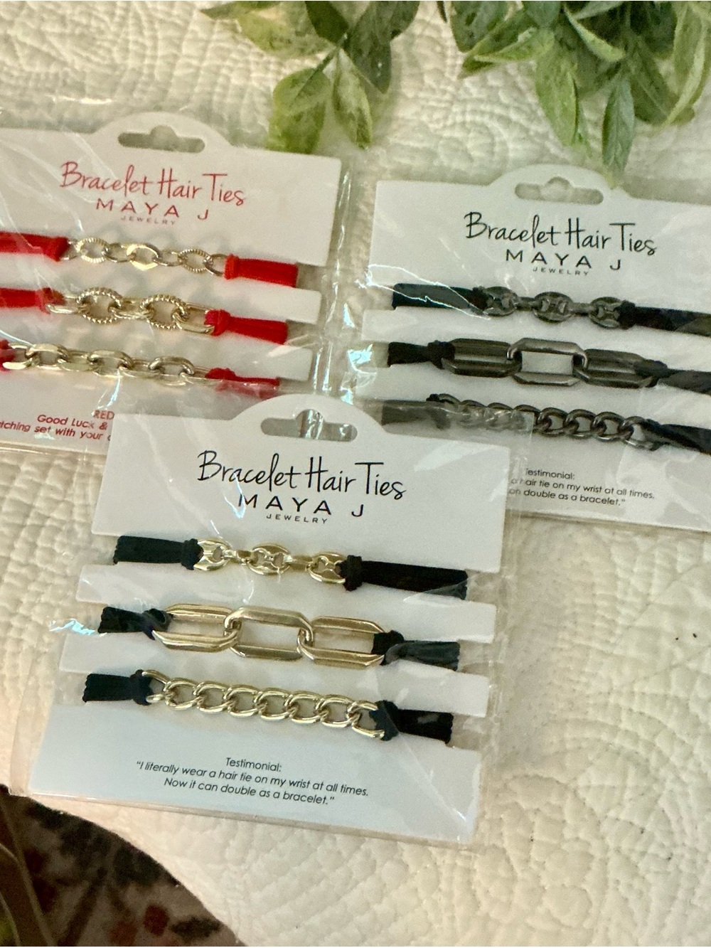 Maya Bracelet Hair Ties - Black with Gold Chain Accents